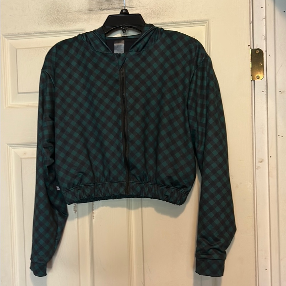 Sky Wox Cropped Hooded Jacket Size Small Green Black